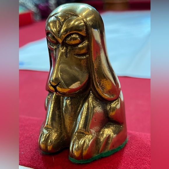 Basset HOUND SOLID BRASS DOG Puppy Droopy Ears 3” Tall golden Heavy Figurine MCM - Picture 5 of 15